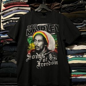 Bob Marley Black Graphic Tee - Songs of Freedom Design